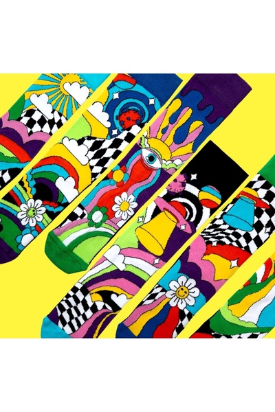 Heritage Home Hn 5-Piece Socks Retro, Bohemian-Inspired Psychedelic Psychocom...