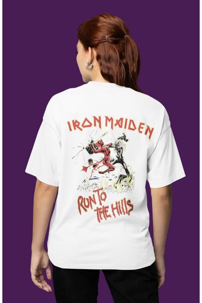 SEVBANO تي شيرت Iron Maiden Run To The Hills مطبوع للجنسين قصة فضفاضة تي شيرت...