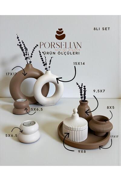 Porselian Set de 8 mega decorative din beton - vază modernă inelară, suport p...