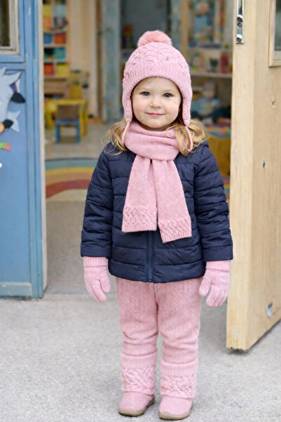 Monkabox 4-8 Years Old Girl's Candy Pink Scarf Beanie Gloves Set with Fleece ...