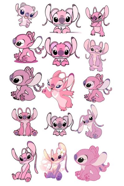 ReklamX pembe stitch çanta -Laptop-Tablet, Defter, Etiket sticker seti 1 adet...