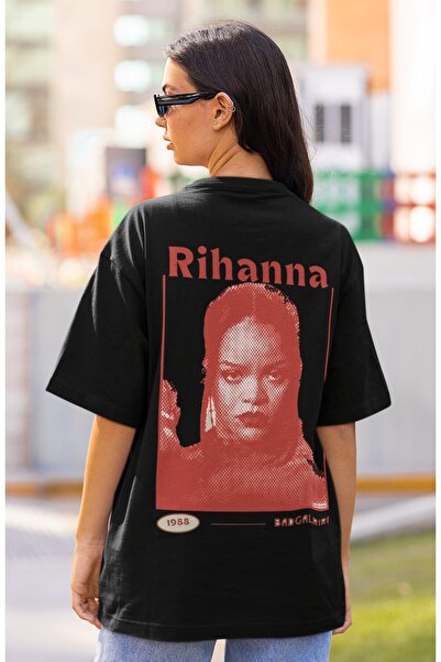 SEVBANO Tricou unisex oversize cu imprimeu pe spate Rihanna Badgirlriri