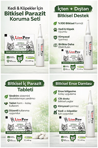 LİON PAW 2'li Set Kedi Köpek Anti Parazit Tüm Kediler İçin Bitkisel 1 Ense Da...