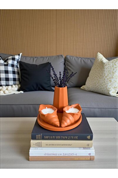 Porselian 2'li Dekoratif Beton Set - İstiridye Mum, Sahil Esintili Minimalist Aksesuar