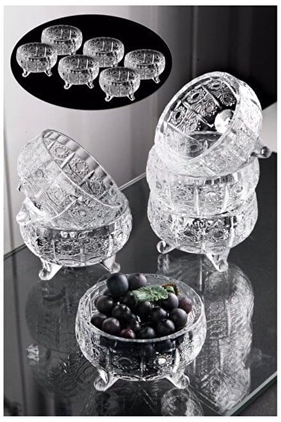 BRF Yonlinesell 6'lı Ayaklı Kristal Cam Lüks Çerezlik/Lokumluk/Reçellik (8X8X...