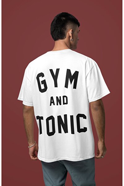 SEVBANO Tricou Gym And Tonic cu imprimeu pe spate, unisex, supradimensionat, ...