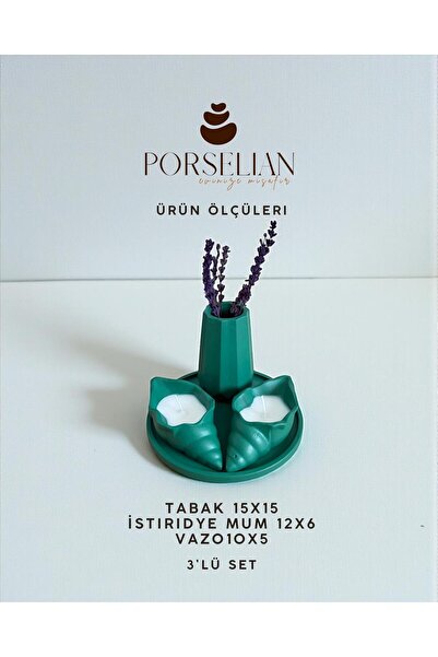 Porselian Set od 3 dekorativne betonske predmete - svijeća u obliku ostrige, ...