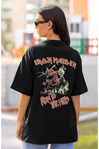 SEVBANO Μπλουζάκι Iron Maiden Run To The Hills με στάμπα στην πλάτη, Unisex, ...