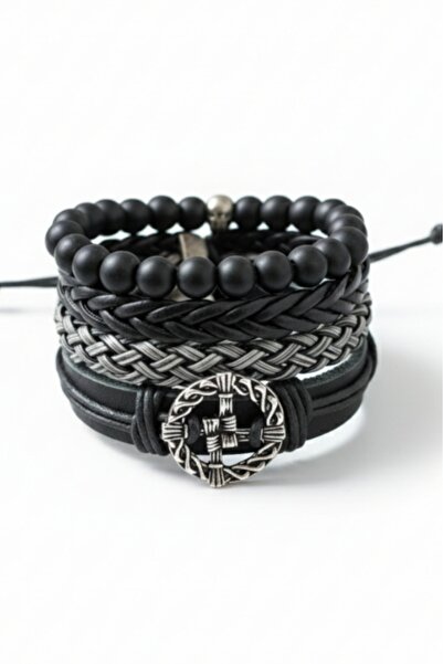 BSN Store 4Pcs Genuine Leather Bracelet Irish Cross Design Real Leather Brace...