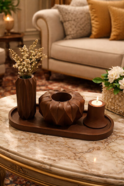 DEREN Dekoratif Geometri 4’lü set kahverengi ev yaşam ofis aksesuar hediyelik...