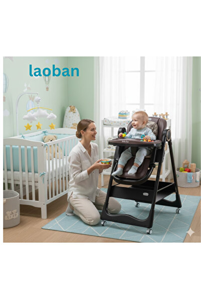 LAOBAN كرسي طعام للأطفال قابل لتعديل الارتفاع، سهل التنظيف مع صينية قابلة للإ...