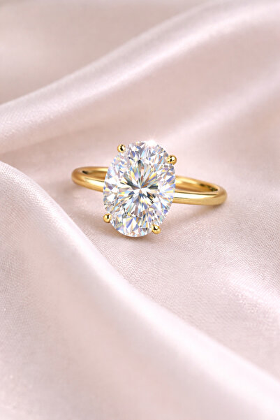 Laboratuvar Pırlantası Lp Garantili,kararmaz,4 karat oval tektaş yüzük