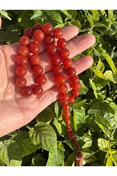 Feijewellery Natural Red Agate Prayer Tasbih, 33 Beads, 10mm Round Polished S...
