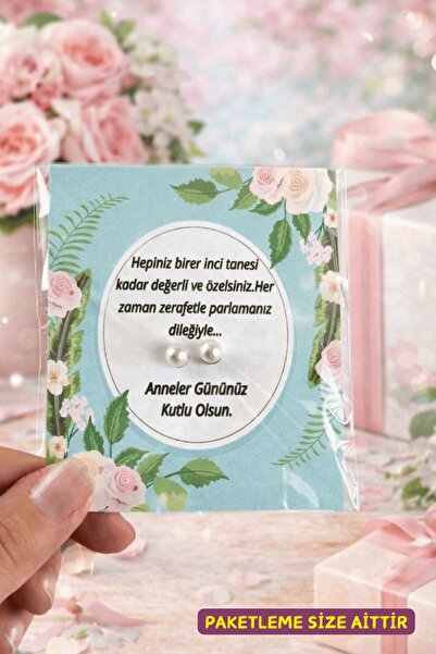 Emtory Home 10 Adet Gül Desenli Kuşe Kartlı İnci Küpe - Anneler Günü Hediyesi...