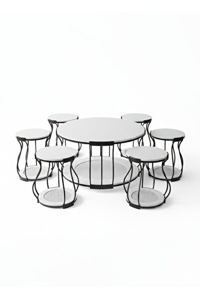 Generic Round Wooden Top Floor Table Set – 7 Pieces
