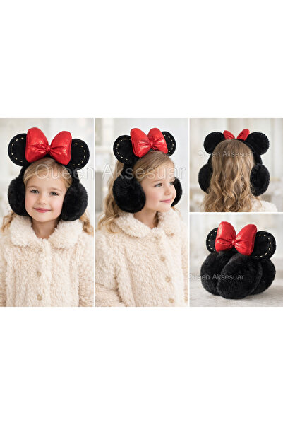 QUEEN AKSESUAR Black Plush Minnie Model Headphones Silvery Shiny Sparkling Re...
