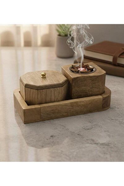 South house Engraved wooden incense burner set, 20*10 cm