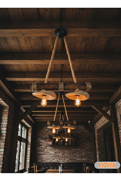 Eyzhen Bükülebilir Başlıklı Rustik Ahşap Halat Detaylı 2 başlıklı Sarkıt Aviz...