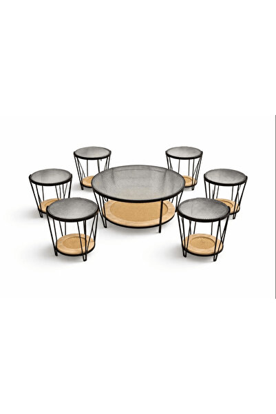 Generic Modern 7-Piece Glass Top Serving Table Se