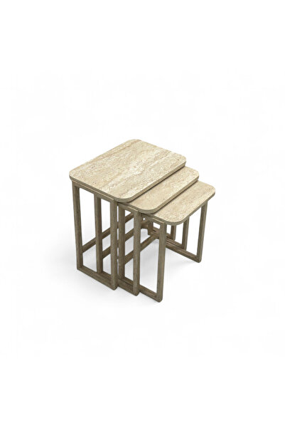 Generic Modern 3-piece nesting tables set with elegant travertine-style finis...
