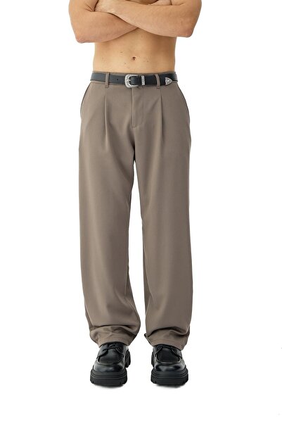 hitup Thick Buttoned Pleated Baggy Fit Fabric Trousers