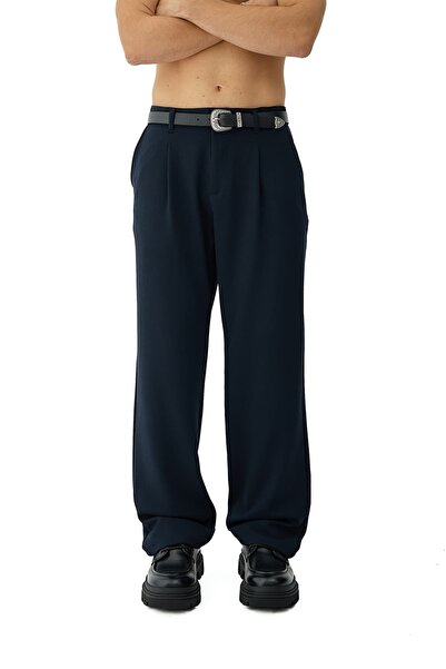 hitup Thick Buttoned Pleated Baggy Fit Fabric Trousers