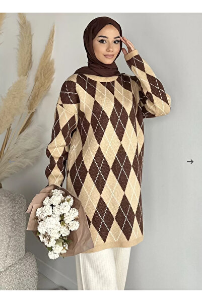Azra Azragül Baklava Desenli Simli Triko Tunik