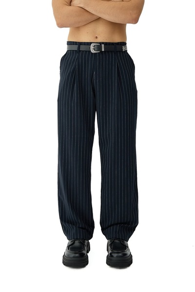 hitup Thick Buttoned Striped Detail Baggy Fit Fabric Trousers