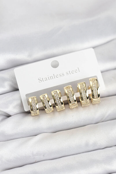Clariss 316L Steel Gold Color Zircon Stone Hoop Earring Set