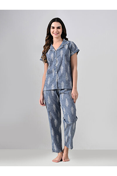 ICHAA By Styli Women Cotton Printed Shirt and Pyjama Set