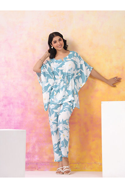 ICHAA By Styli Women Floral Rayon Print Kaftan Top and Trousers Set