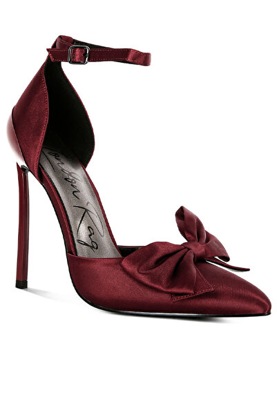 london Rag Women High Heeled Satin Bow Sandals in Burgundy