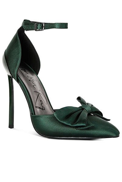 london Rag صندل نسائي بكعب عالٍ مزين بفيونكة من الساتان باللون الأخضر