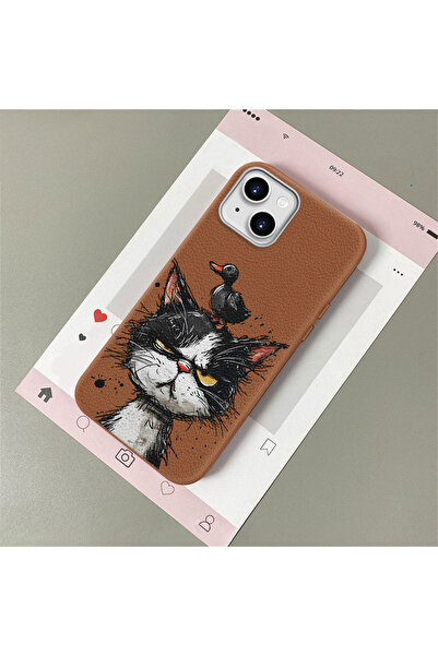 Hontinga iPhone 14 Plus/15 Plus Compatible Leather Texture Anti-Fall Soft Sil...