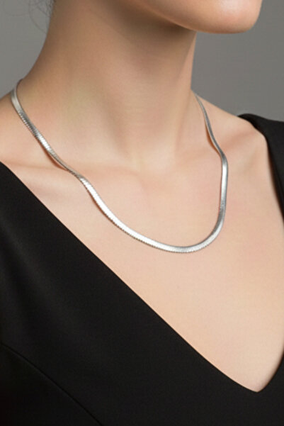 Rua Jewelry Steel Flat Snake Necklace - Standard Size 55 cm 3 mm Silver Color...