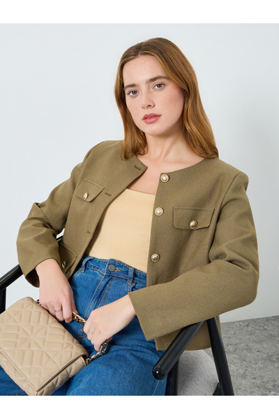 Take Two By Styli Women Solid Button Up Round Neck Coat