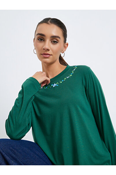 Styli Women Round Neck T-Shirt with Embroidered