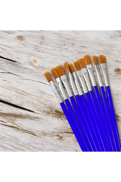 Emin İş Eğitim Düz Uçlu Resim Fırça Seti 10'lu Akrilik, Guaj, Sulu Boya ve Ho...