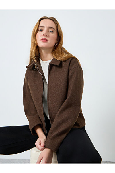 Take Two By Styli Women Brown Zip-Up Wool Jacket