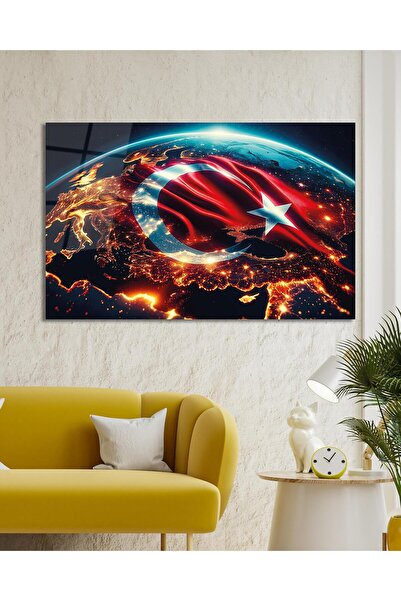 idealizbiz Tablou din sticlă cu model de steag, birou modern, cameră de servi...