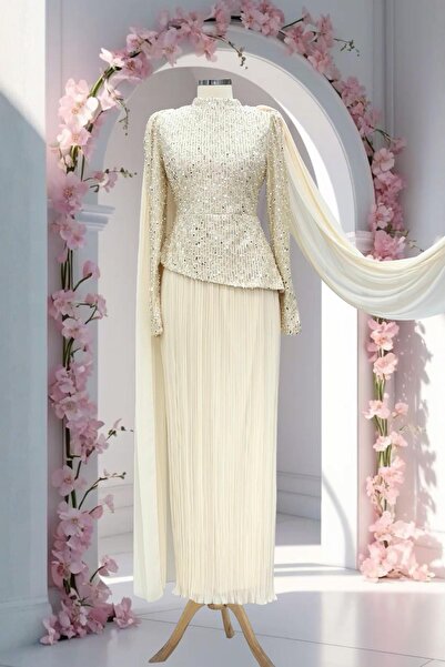 Amine Hüma Masal Abiye Elbise Ekru