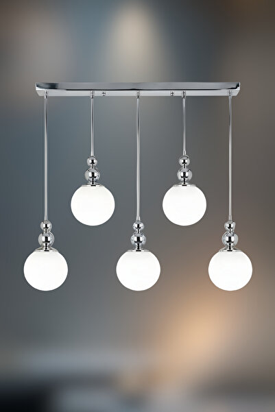 RONİSU AYDINLATMA Lunaro 5'lü Camlı Avize – Oturma Odası, Yemek Masası Üstü, ...