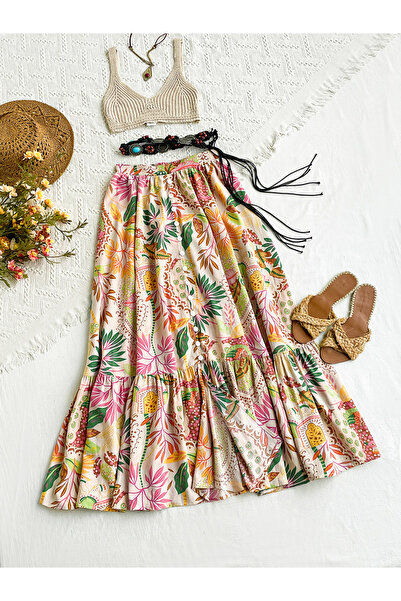 Take Two By Styli Women's Floral Printed Button Front Split Hem Midi Skirt