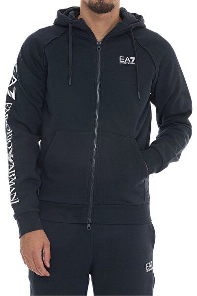 EA7 سويت شيرت رجالي بغطاء رأس وشعار بسحاب - أزرق داكن