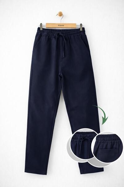 RAPAPA Pantaloni de școală pentru copii, albastru marin, din țesătură gabardi...