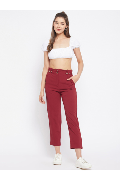 WineRed By Styli Women Maroon Regular Fit Trousers