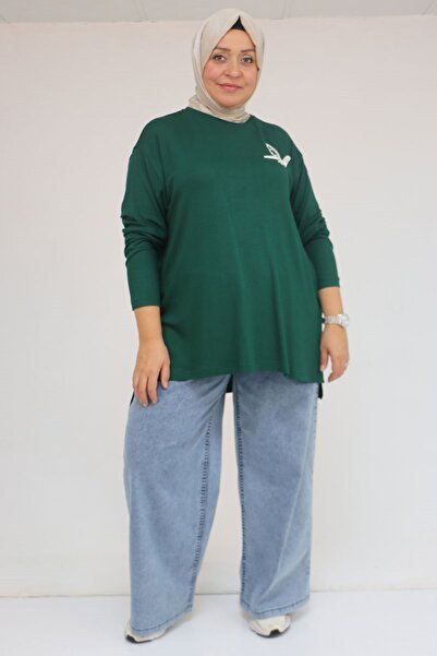 Eslina 58149 Plus Size Strawberry Tunic with Stone Print Detail - Emerald