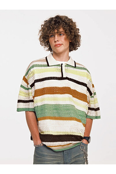 Take Two By Styli Men Striped Knitted Polo