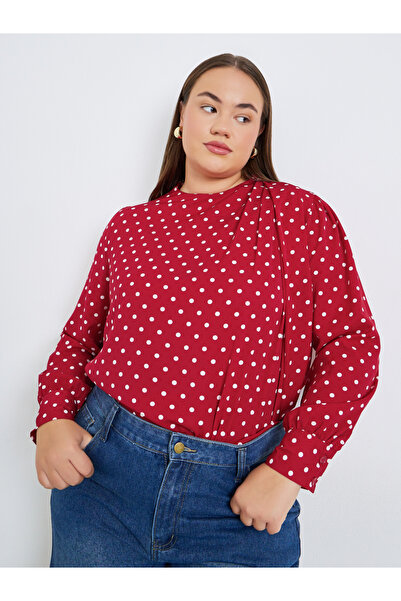 Styli Plus Size Polka Dot High Neck Blouse