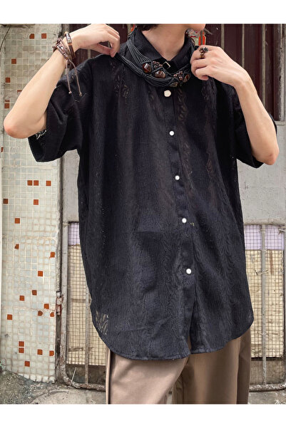 Take Two By Styli Men Lace Insert Textured Shirt